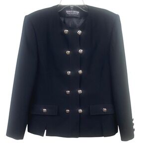 VTG Herbert Grossman Cynthia Sobel Black Wool‎ Blazer Double Breasted 10 USA